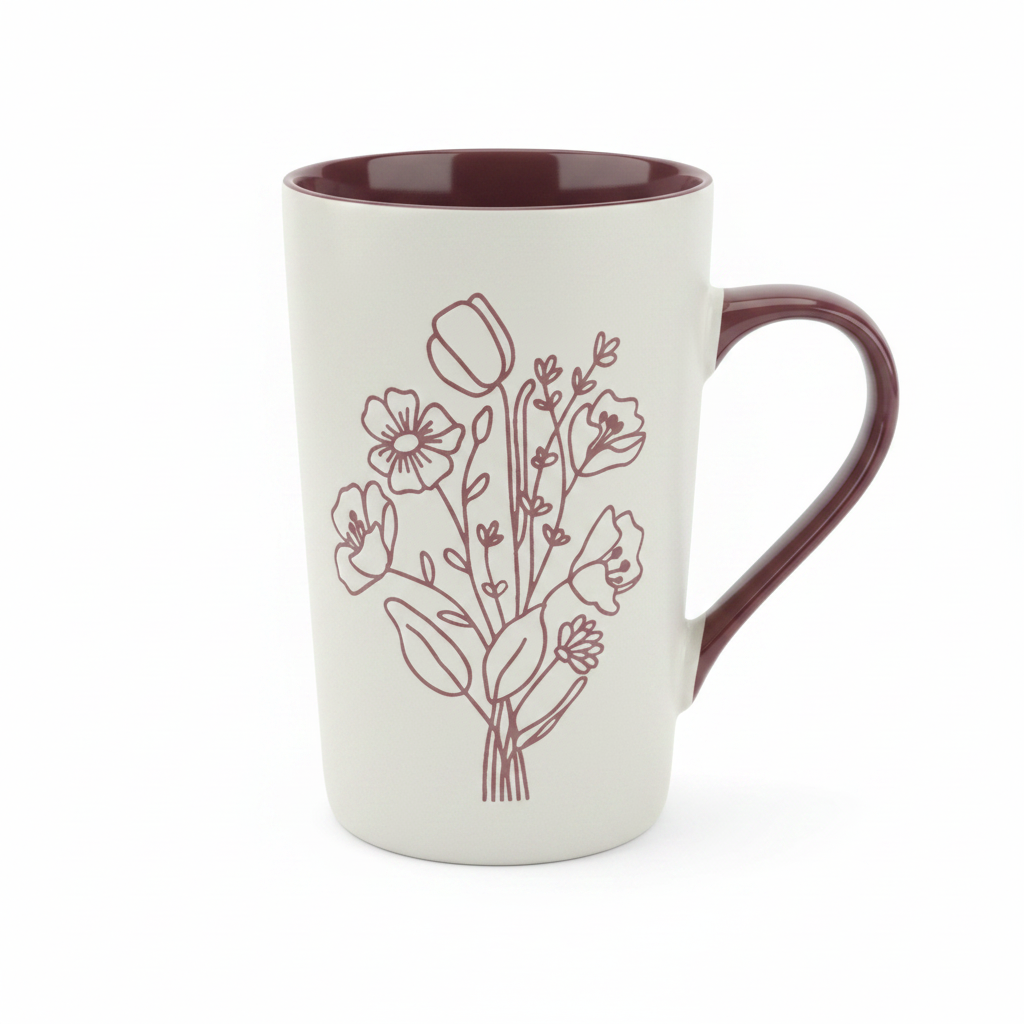 Floral Ceramic Mug – White Background