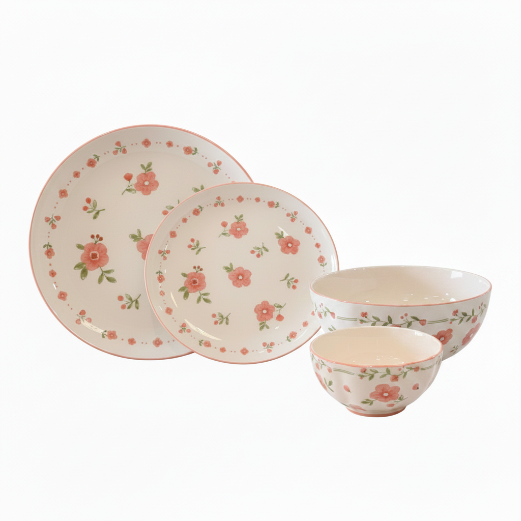 Floral Ceramic Set with Deep Soup Bowl