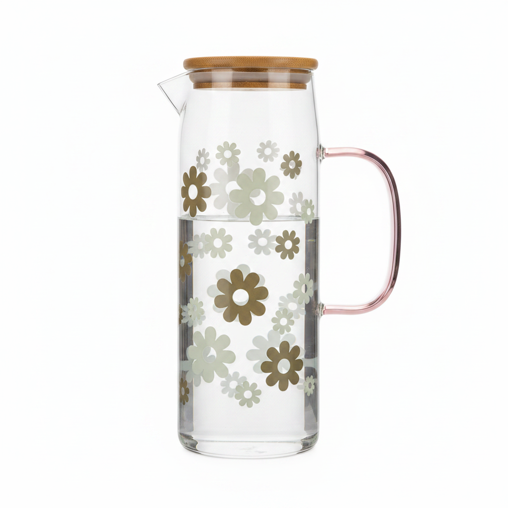 Floral Glass Pitcher White Background