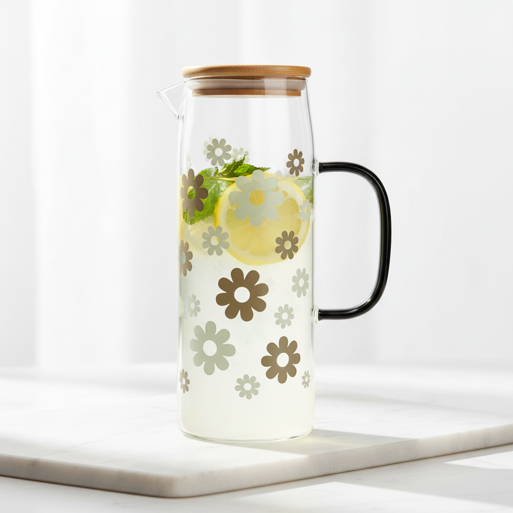 Floral Glass Pitcher with Lemonade