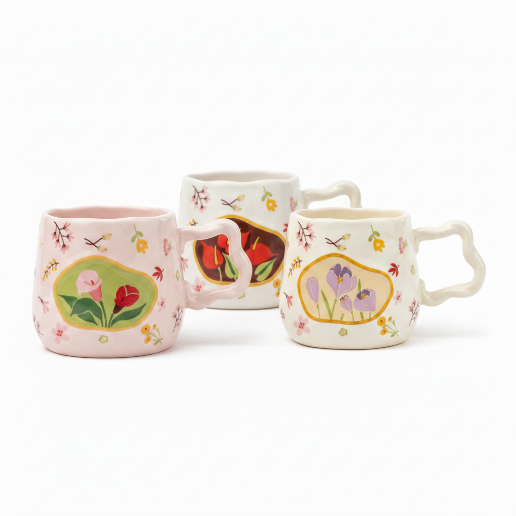 Floral Medallion Ceramic Mug - 3 Colors