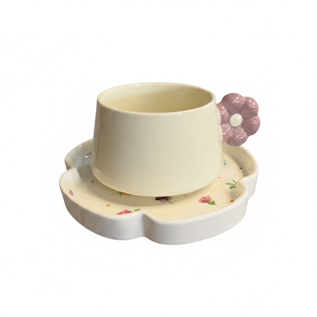 Flower Handle Ceramic Cup - Purple