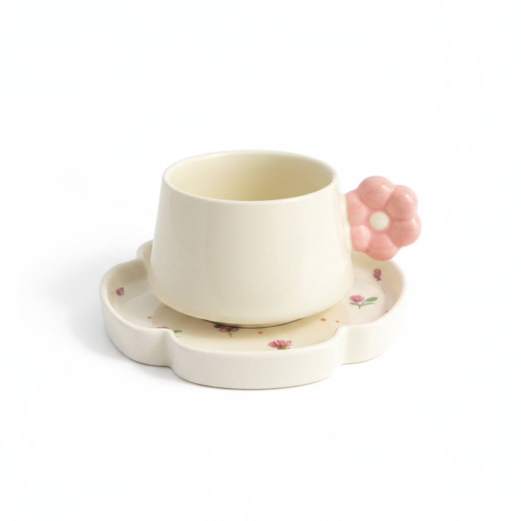 Flower Handle Ceramic Cup & Saucer