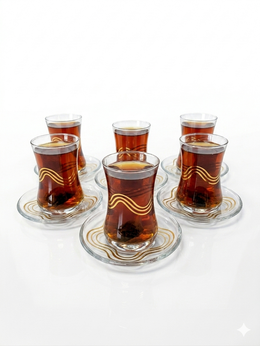 Turkish Tea Glass Set - 6 Pieces with Saucers