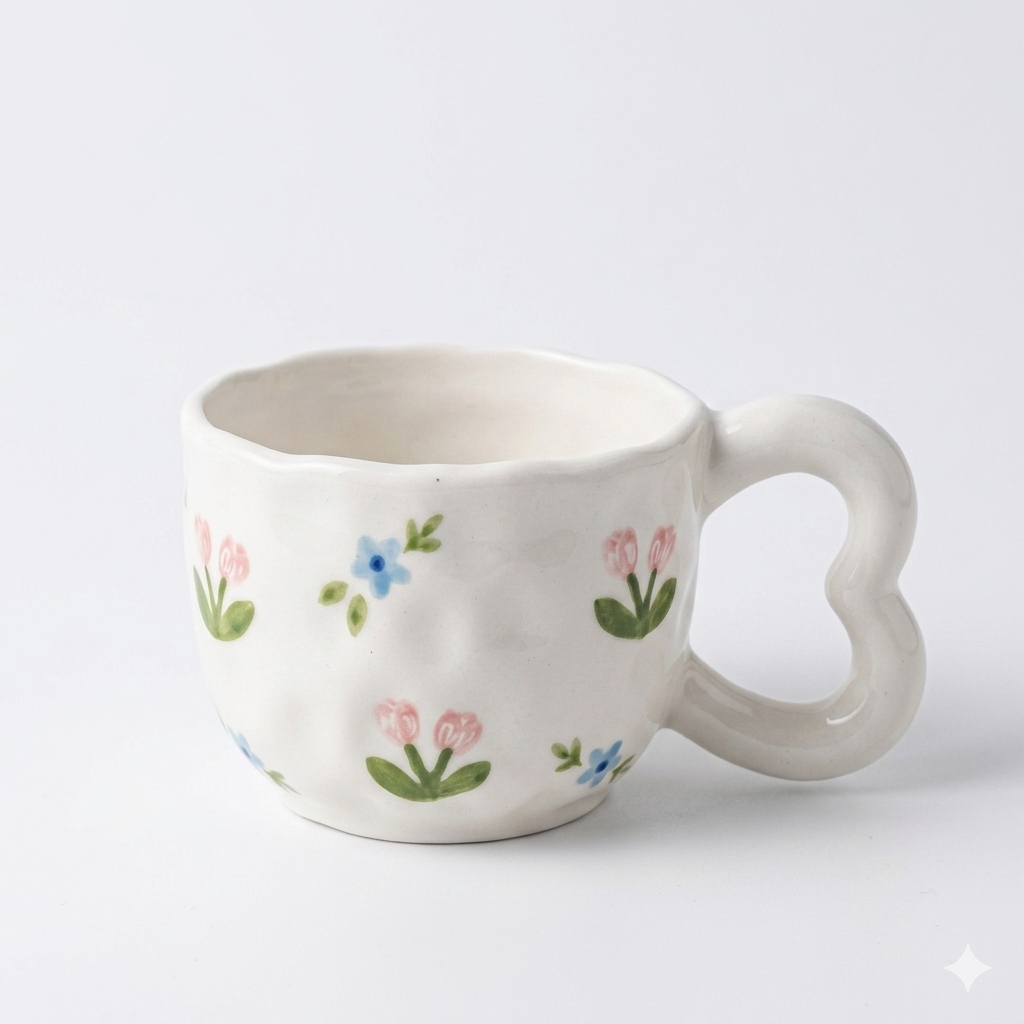 Floral Heart Handle Mug 250ml