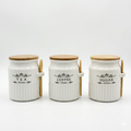Tea Coffee Sugar Ceramic Canister Set with Bamboo Lids