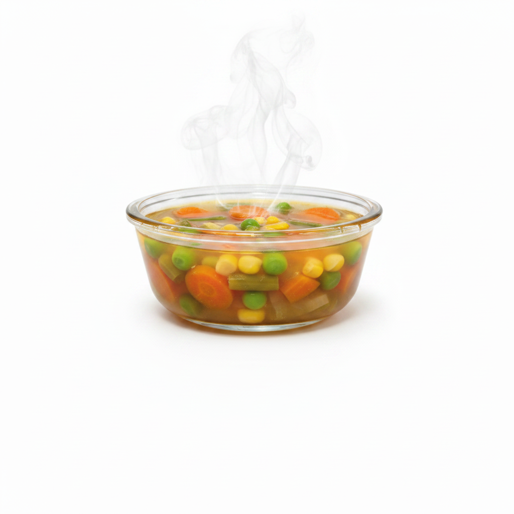 Glass Bowl with Vegetable Soup