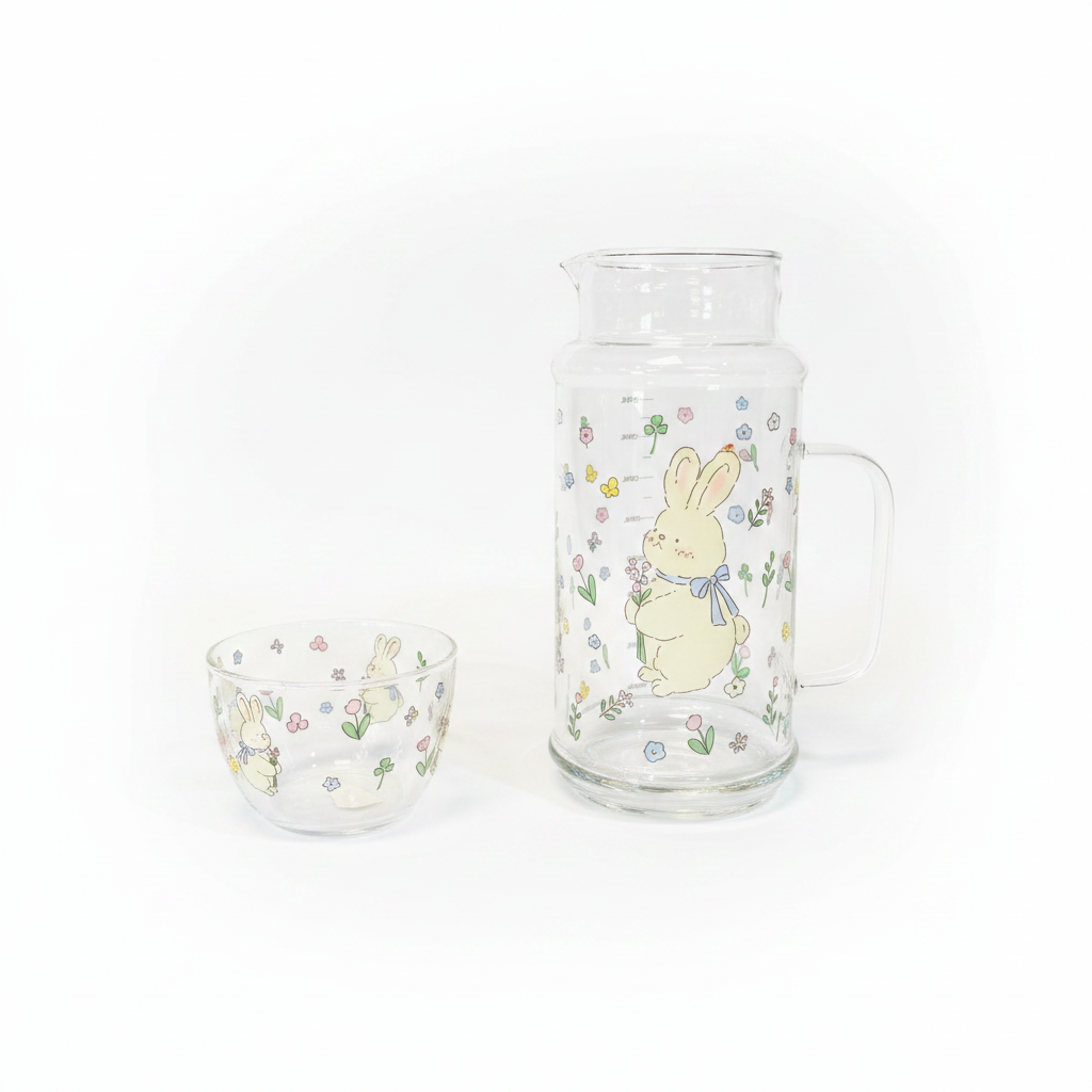 Glass Bunny Set on White Background