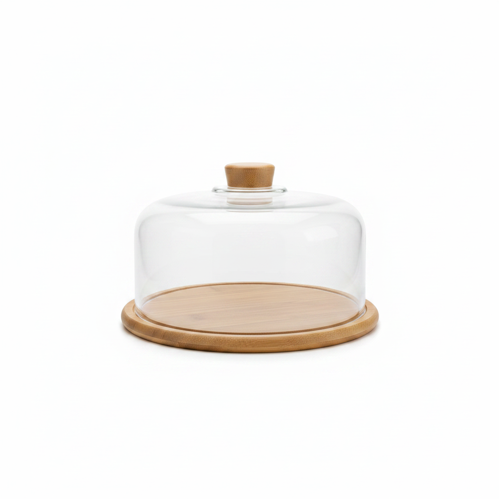 Glass Cake Dome with Wooden Base