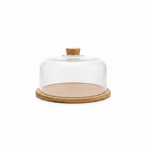 Glass Cake Dome with Wooden Base