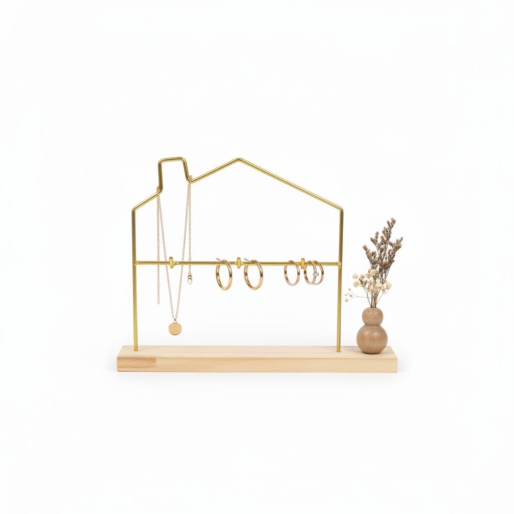 Gold Wire House with Jewelry on Hooks