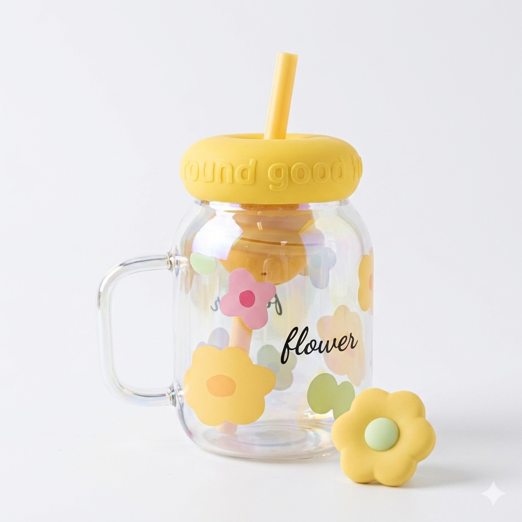 Flower Lid Glass Mug