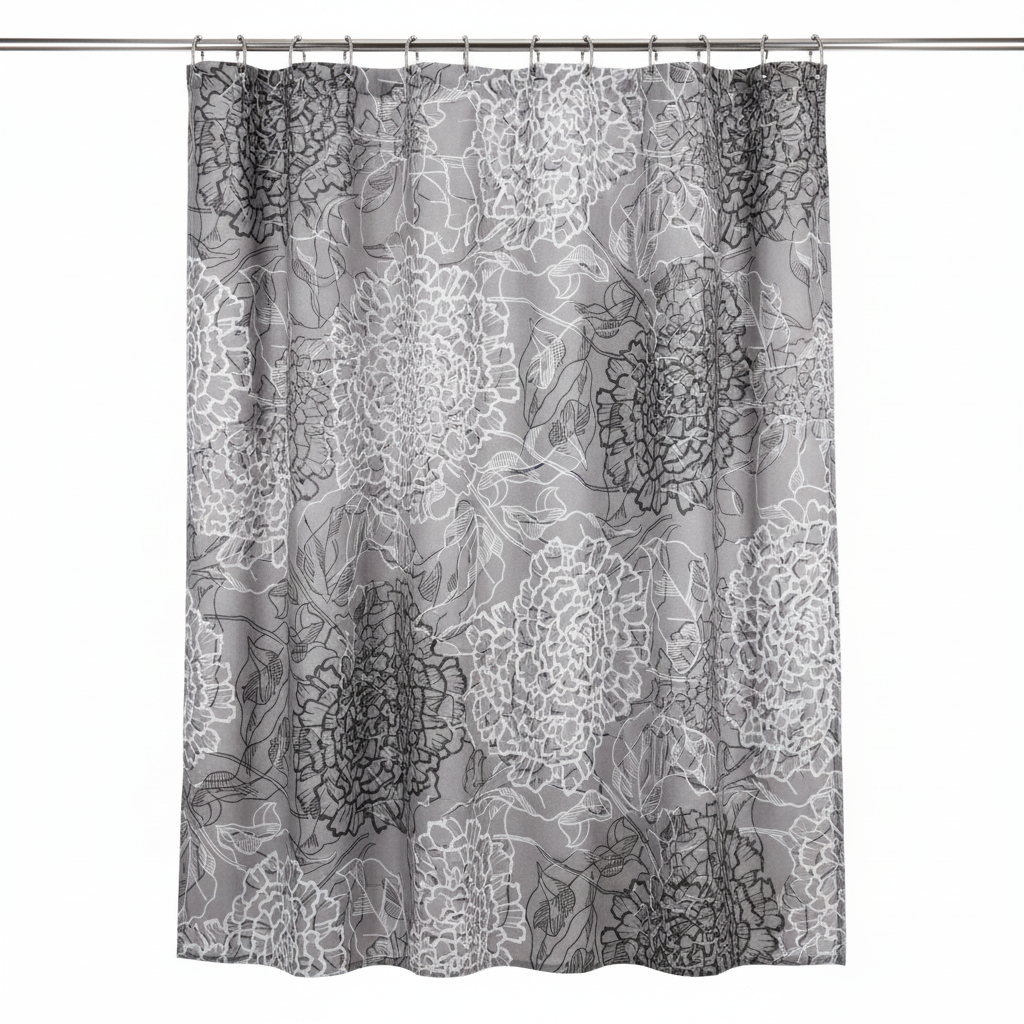 Grey Black White Floral Shower Curtain