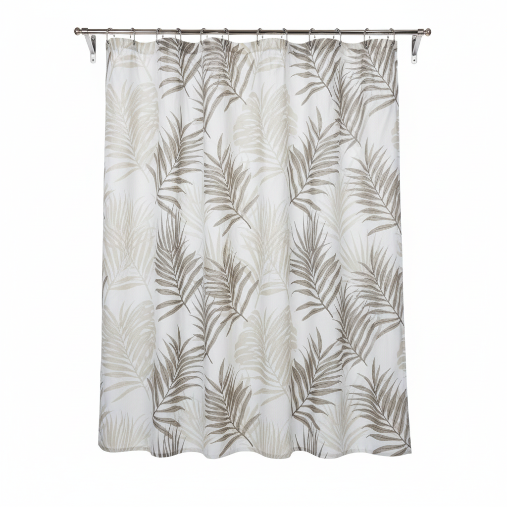 Grey Palm Leaf Shower Curtain