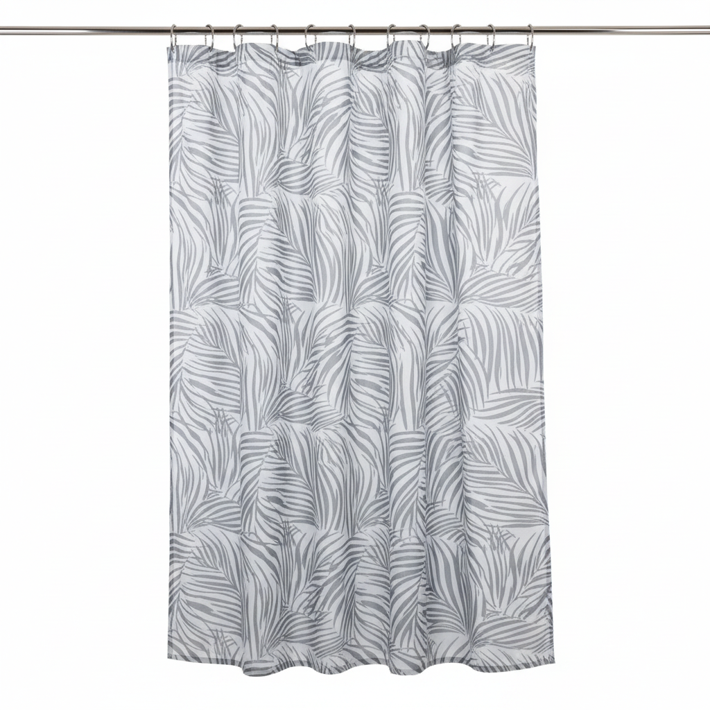 Grey Palm Leaf Shower Curtain