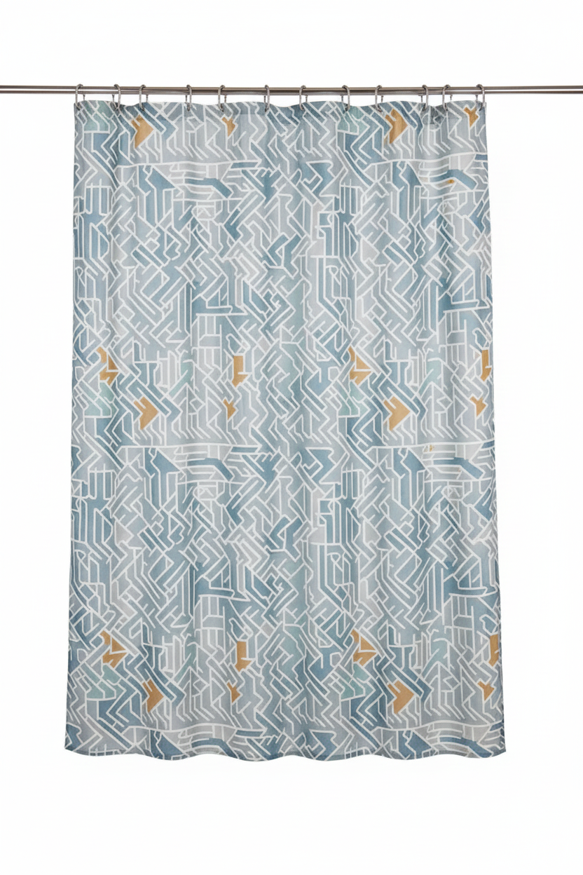 Grey & Yellow Geometric Shower Curtain – Hanging