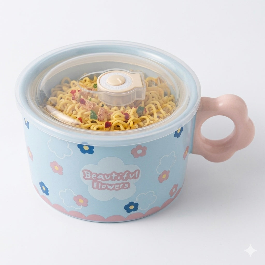 Floral Noodle Bowl with Lid