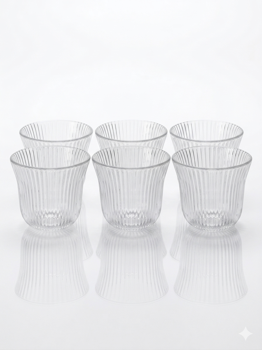 Ribbed Glass Espresso Cups Set - 6 Pieces