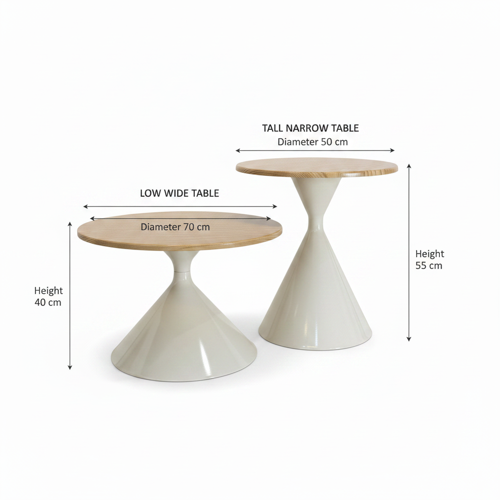 Hourglass Tables with Dimensions