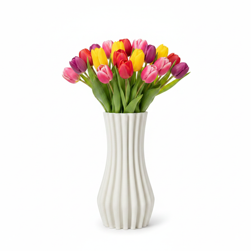 Hourglass Vase - Colorful Tulips