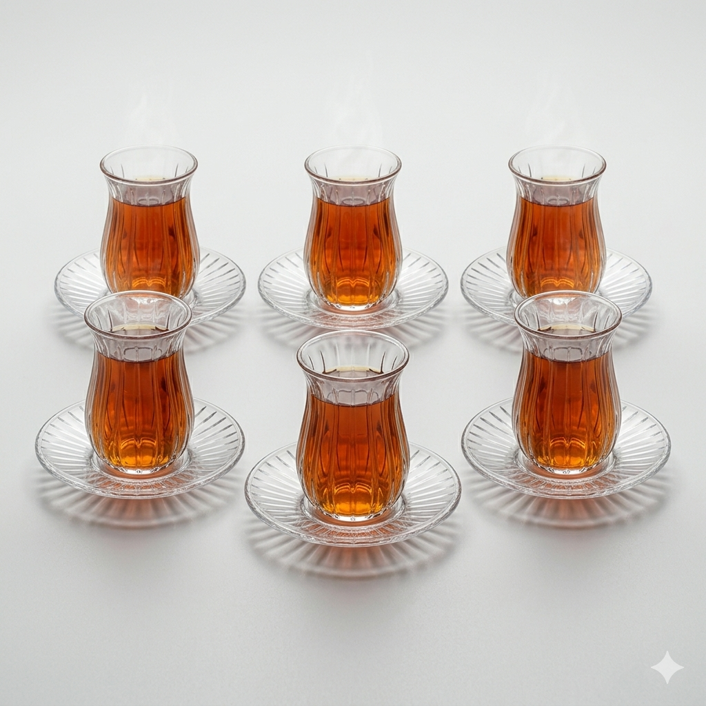 Crystal Glass Tea Cup & Saucer Set 140ml - Set of 6