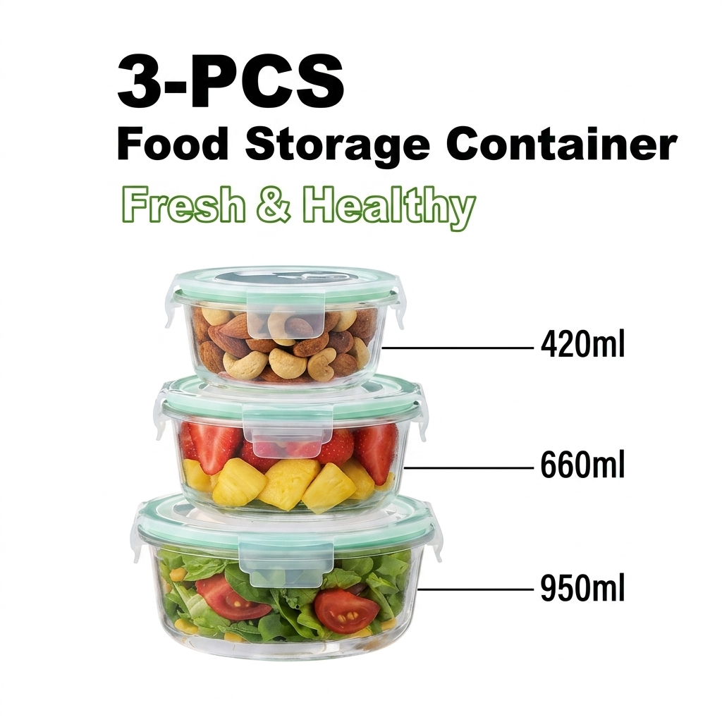Round Glass Food Storage Container Set