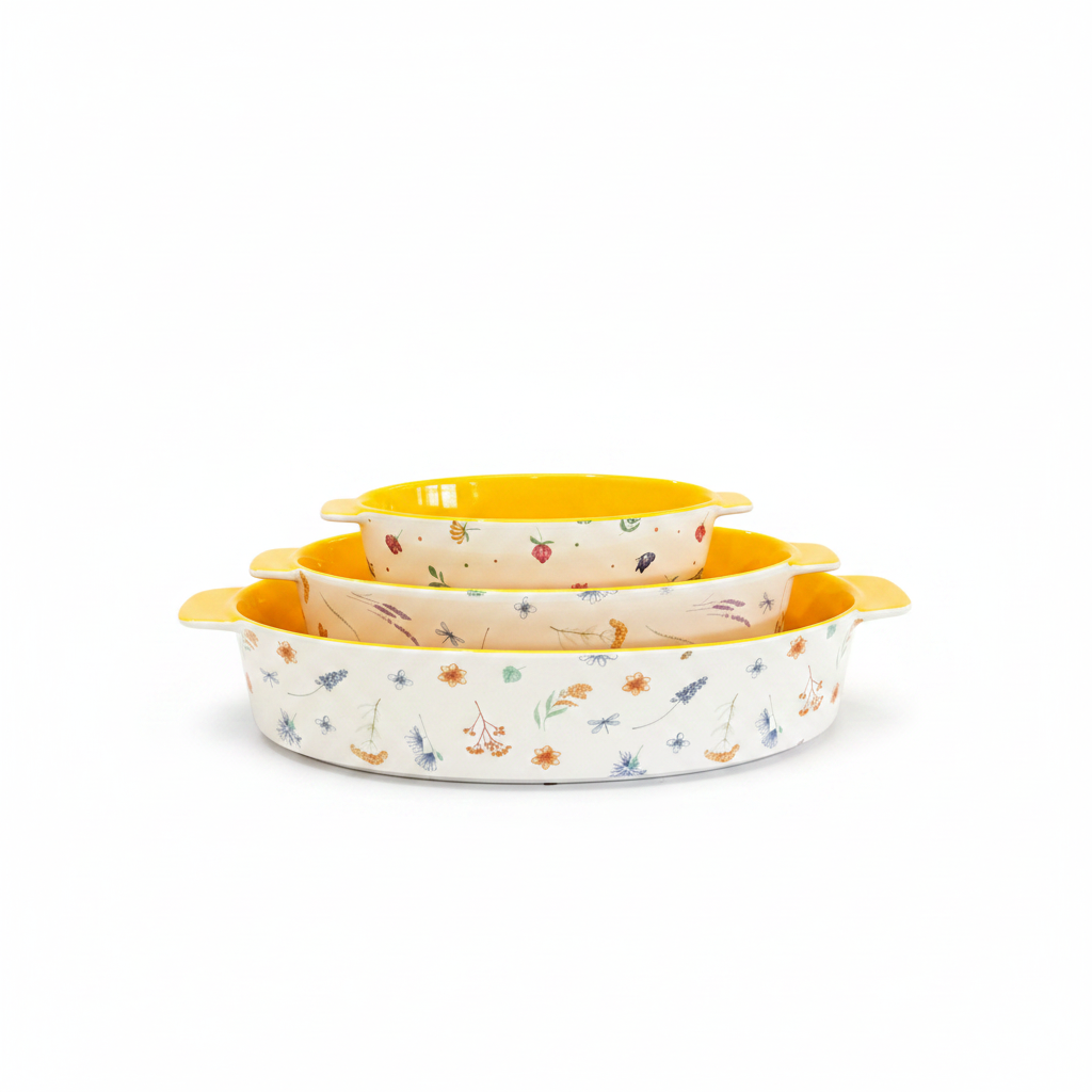 Wildflower Yellow Ceramic Baking Dishes Set