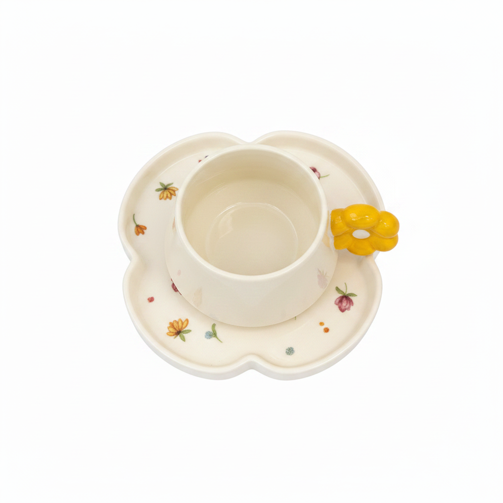 Yellow Daisy Handle Ceramic Cup & Saucer 250ml