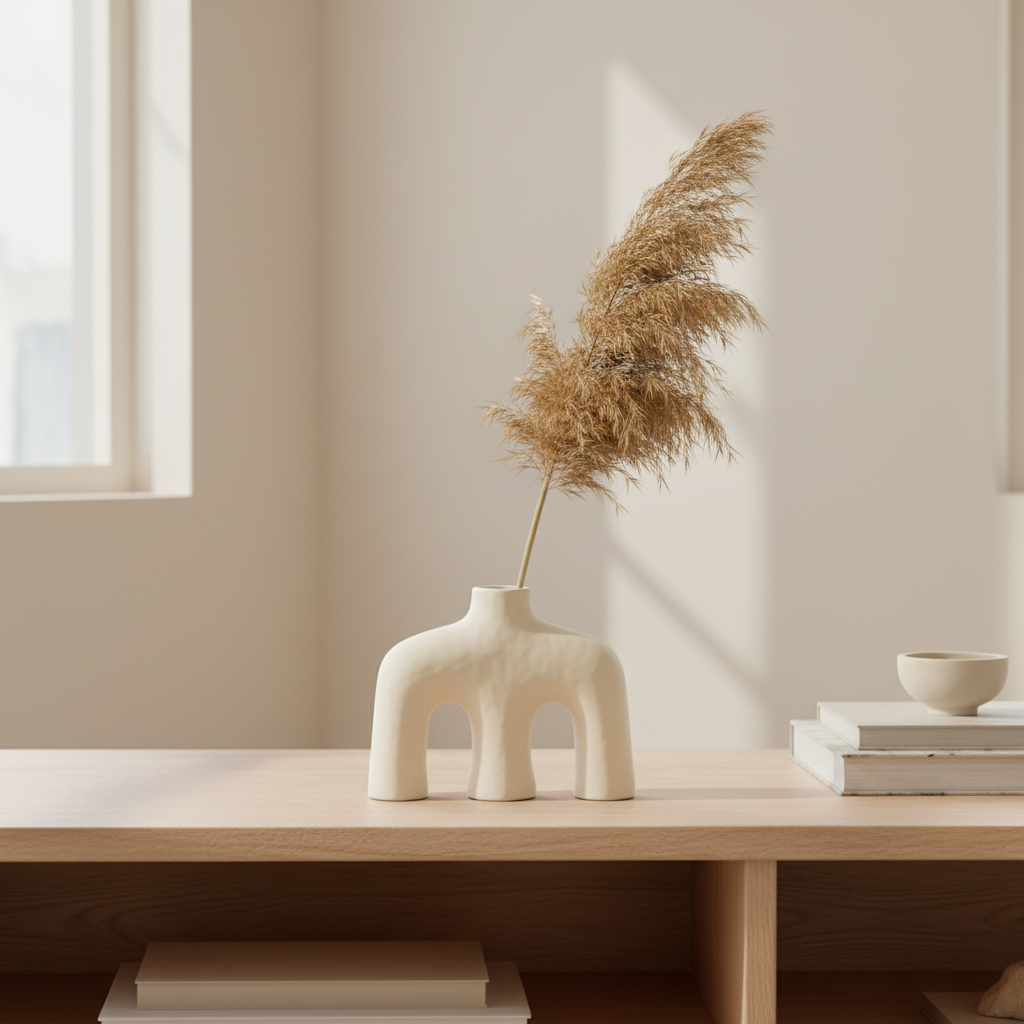 Cream Ceramic Sculptural Arch Vase