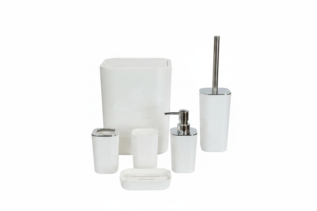 White Chrome Bathroom Accessories Set – 6 Pieces