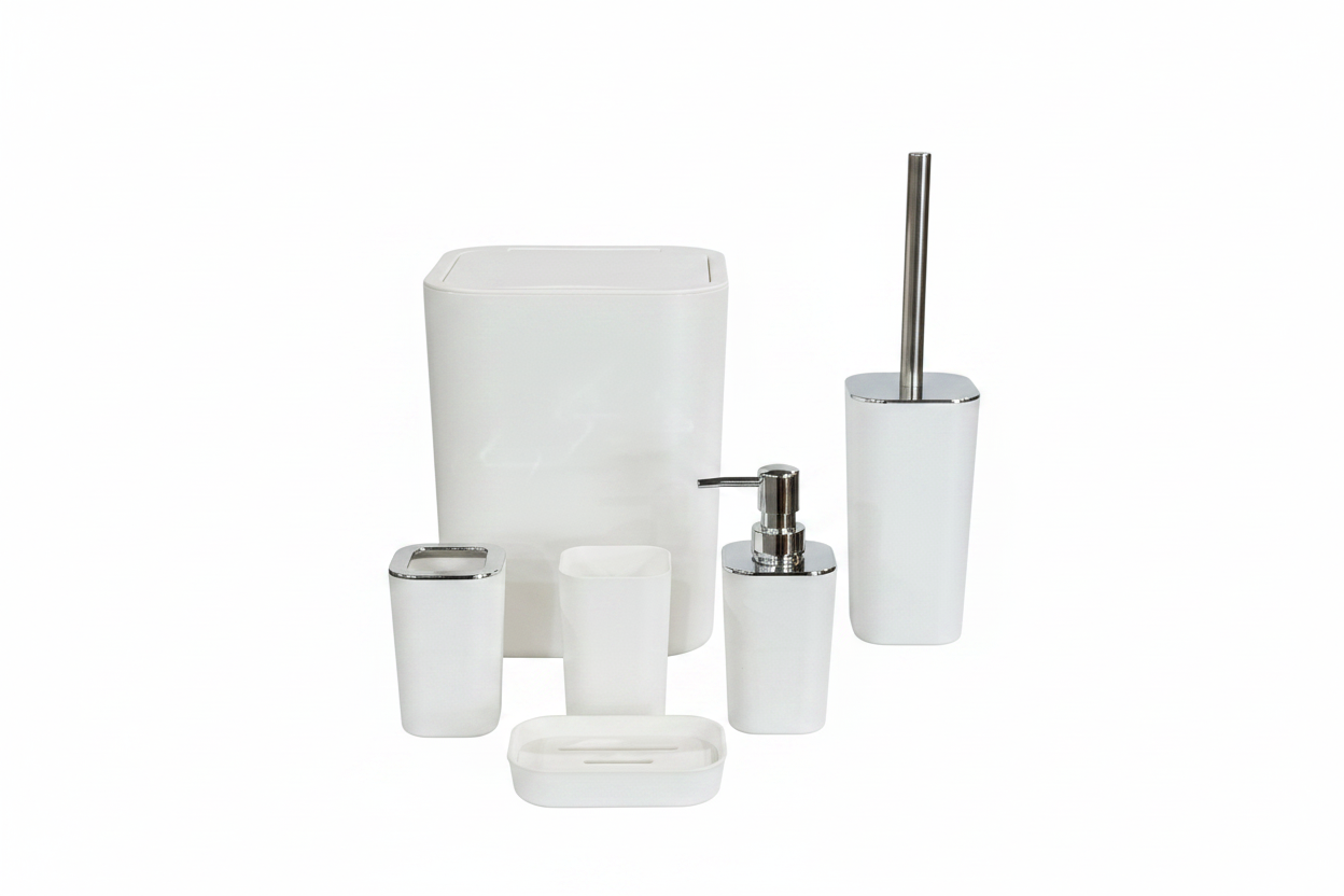 White Chrome Bathroom Accessories Set – 6 Pieces
