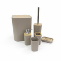 Beige & Bamboo Bathroom Accessories Set