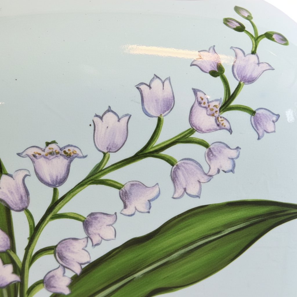 Lily of the Valley Ceramic Tissue Box with Bamboo Base