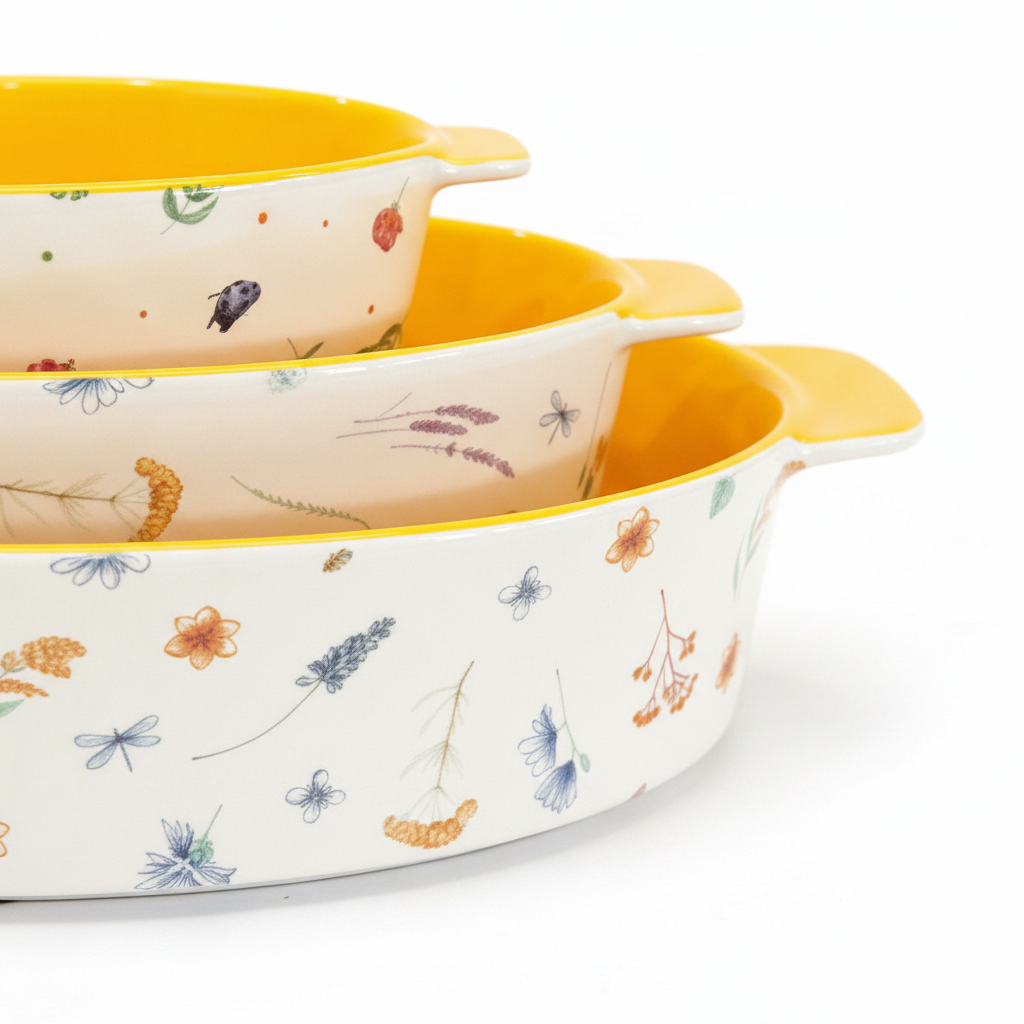Wildflower Yellow Ceramic Baking Dishes Set