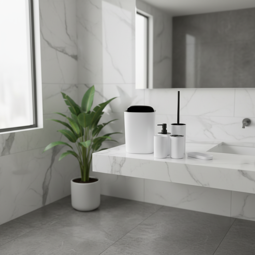 Black & White Bathroom Accessories Set