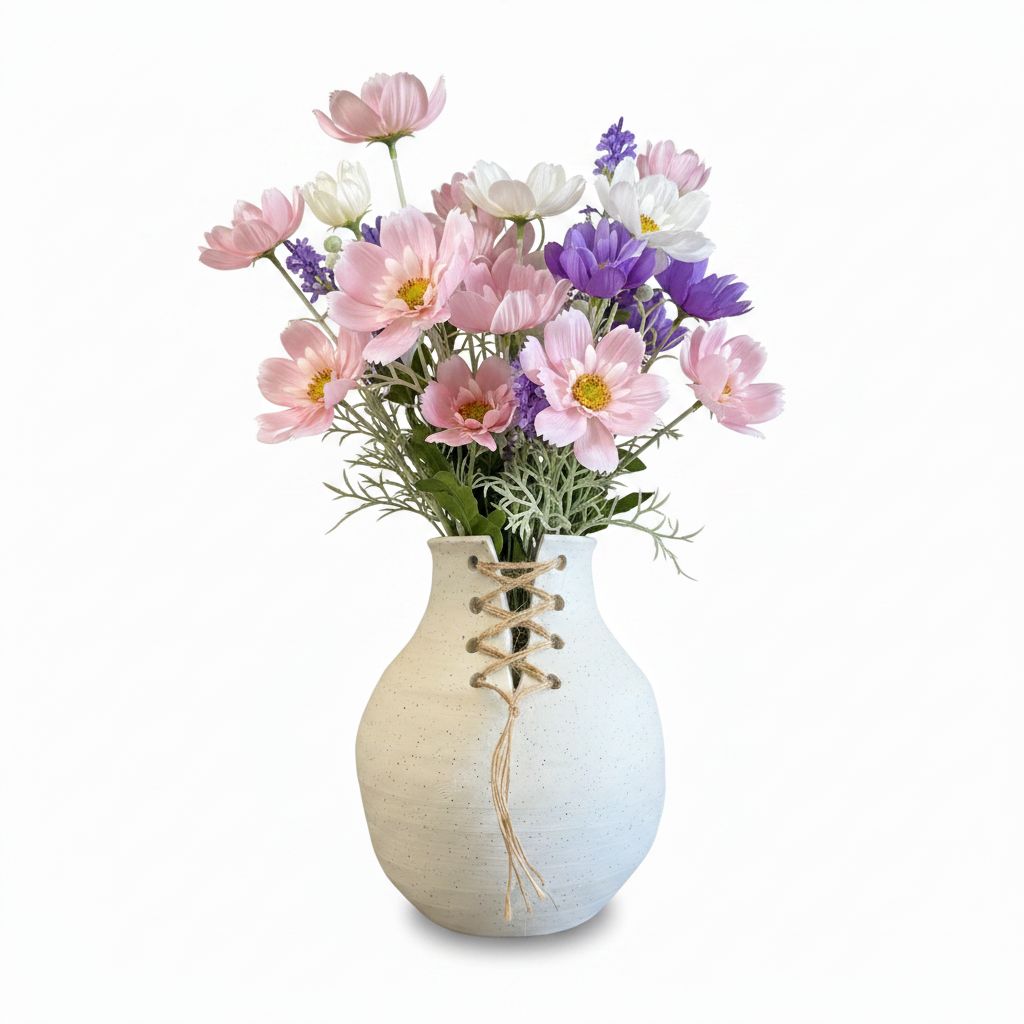 Round Ceramic Vase with Lace-up Jute – 27 cm