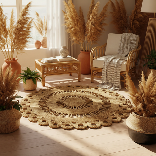 11060 Round Jute Straw Rug 100cm