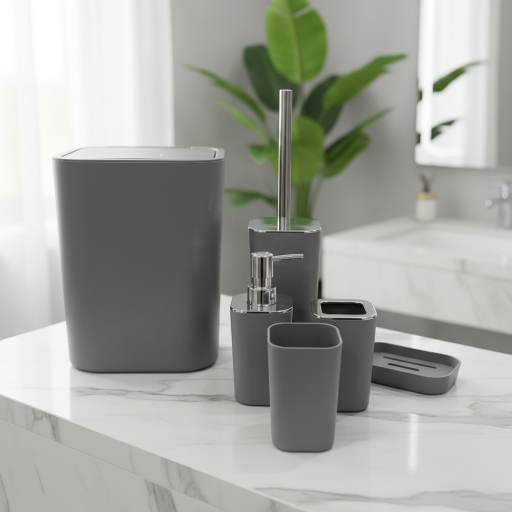 Gray Bathroom Accessories Set
