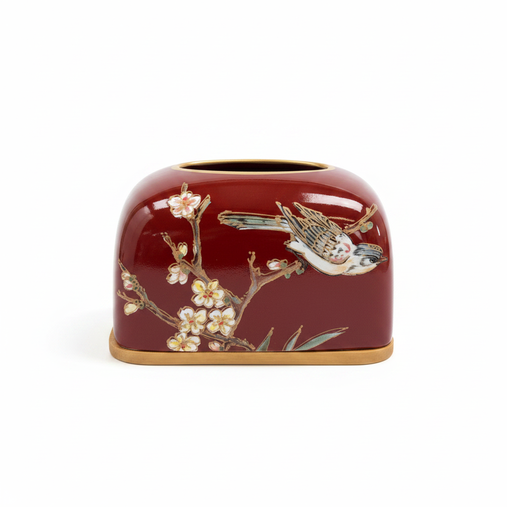 Red Bird & Blossom Ceramic Tissue Box