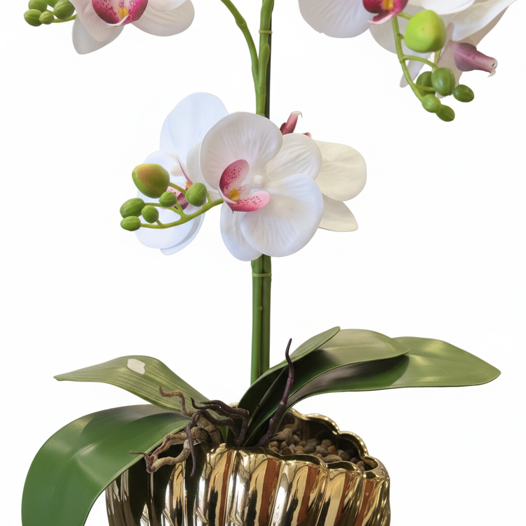 White Orchid - Gold Porcelain Pot 65cm