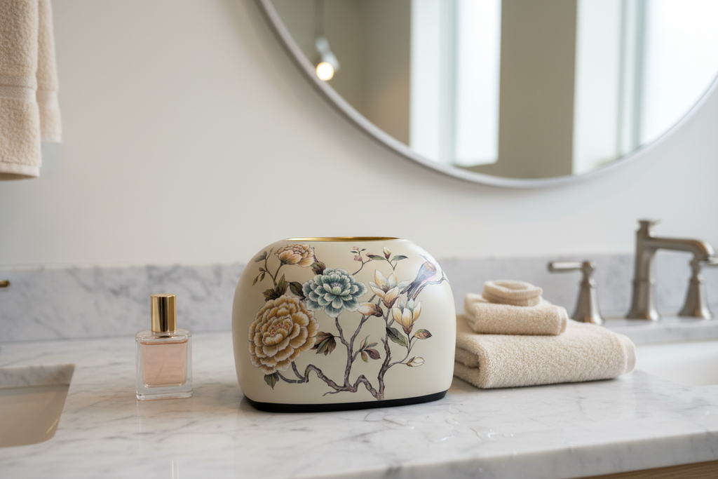 Chinese Botanical Ceramic Tissue Box