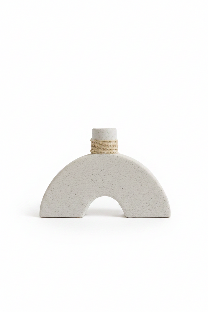 Ceramic Arched Vase with Rattan Rope