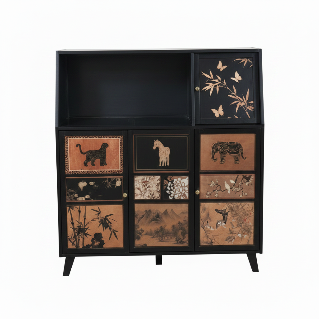Japanese Art Black Cabinet