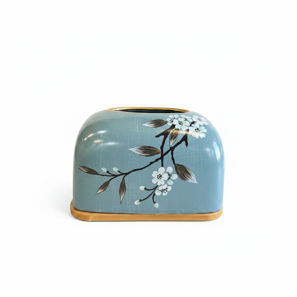 Blue Cherry Blossom Ceramic Tissue Box