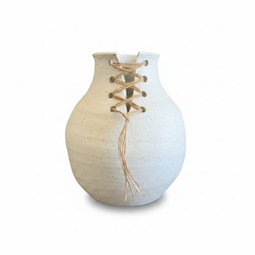 11894 Round Ceramic Vase with Lace-up Jute – 27 cm