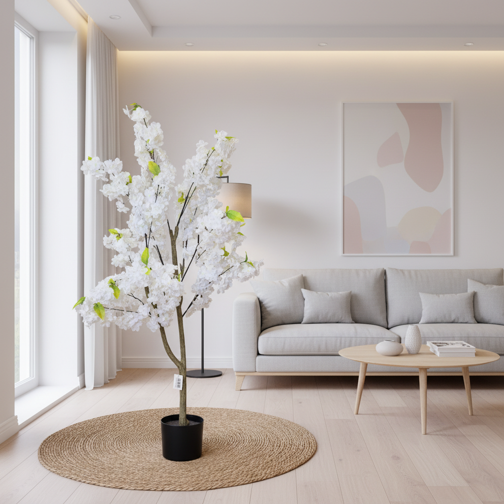 White Cherry Blossom Artificial Tree