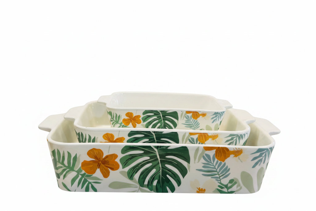 Tropical Monstera Ceramic Baking Dishes Set