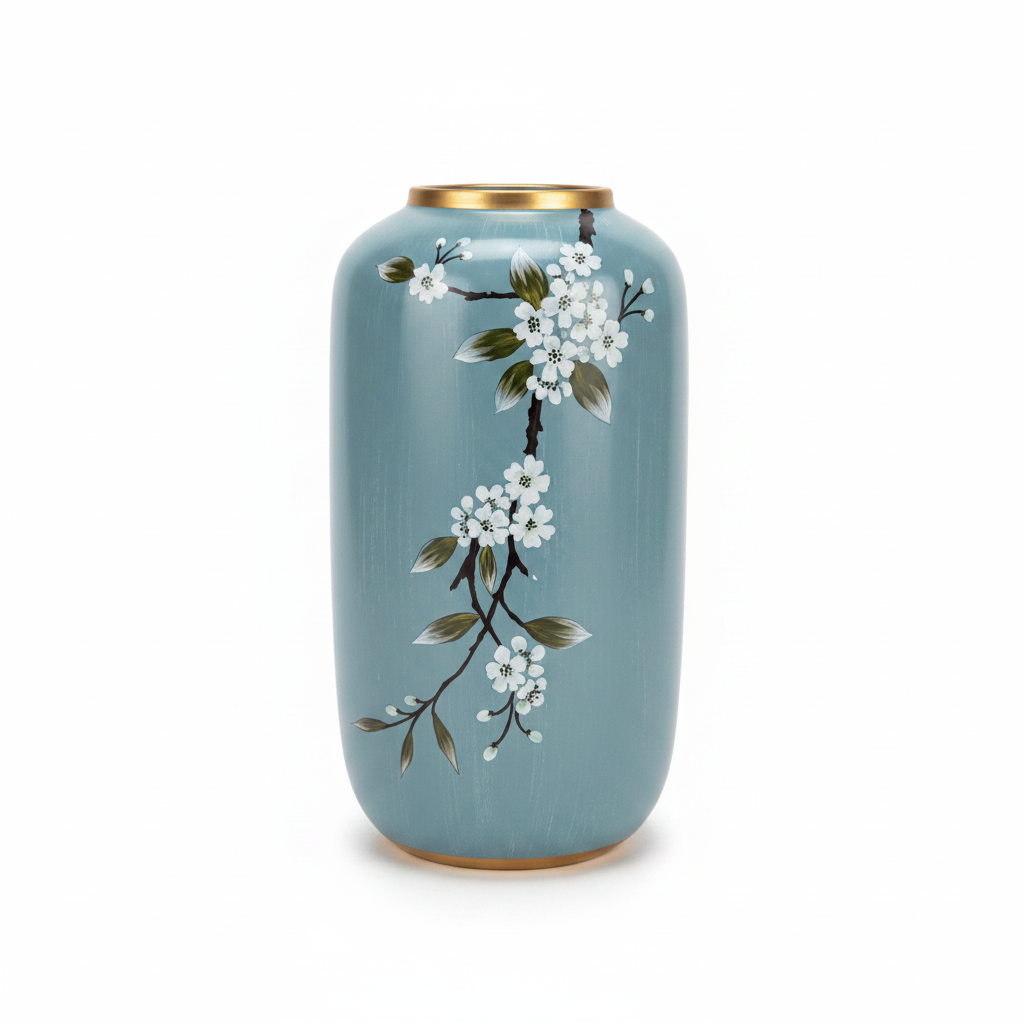 Blue Cherry Blossom Ceramic Vase