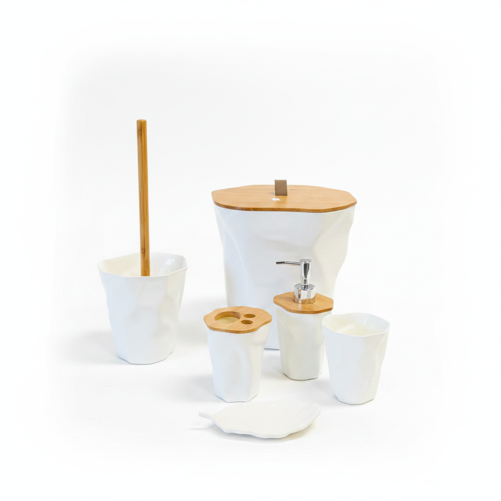 White Crumpled Texture Bathroom Accessories Set – 6 Pieces