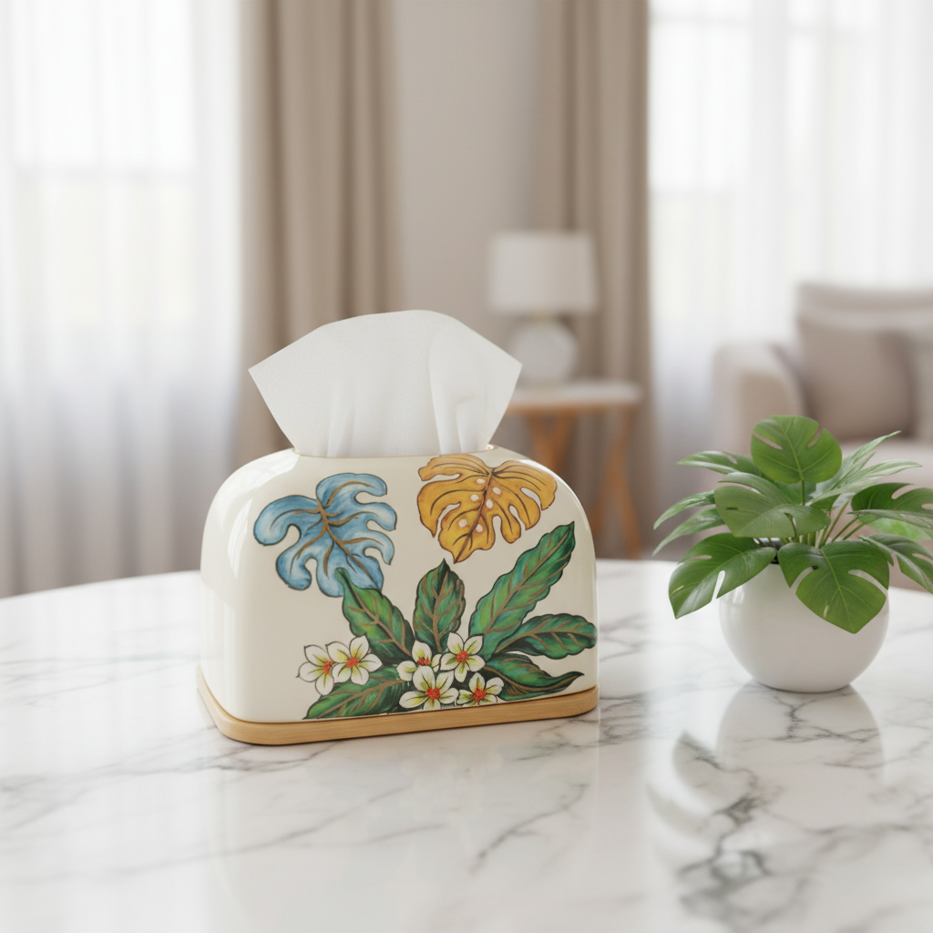 Tropical Monstera Ceramic Tissue Box